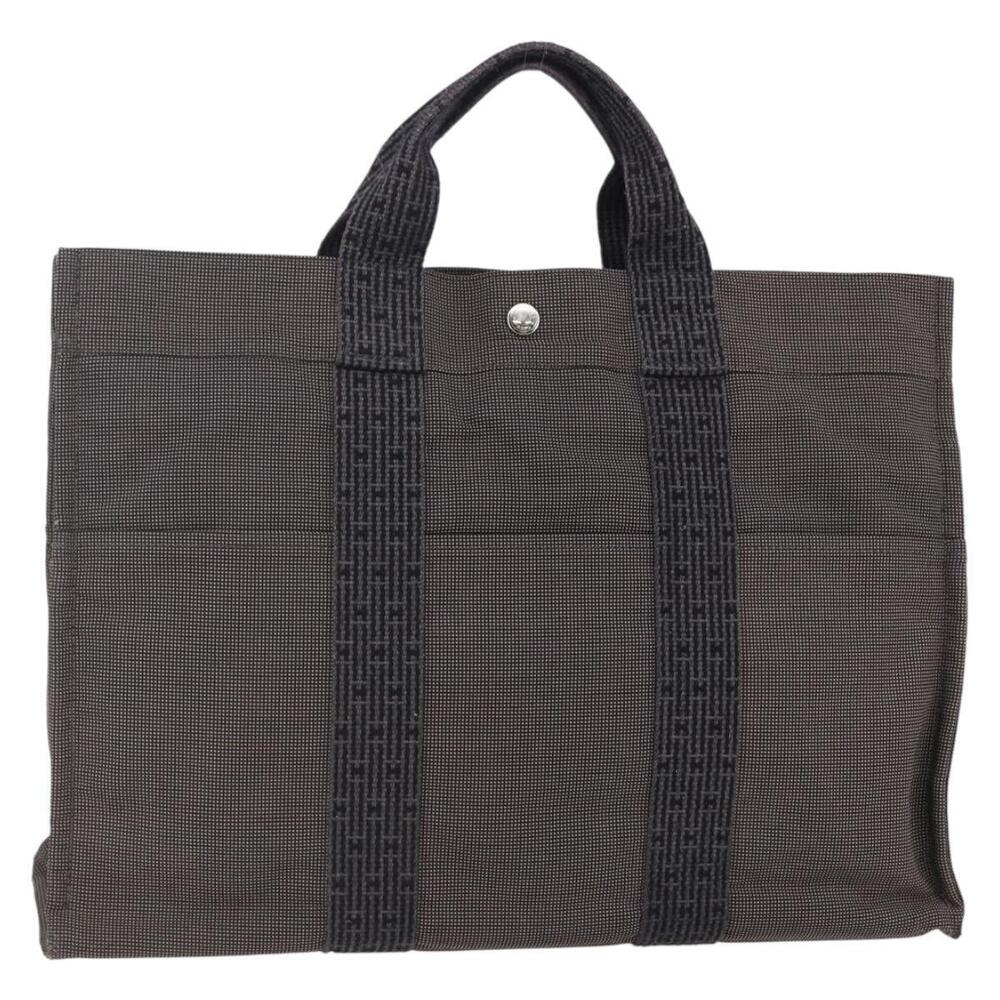 HERMES Her Line MM Hand Bag Canvas Gray Auth th6408